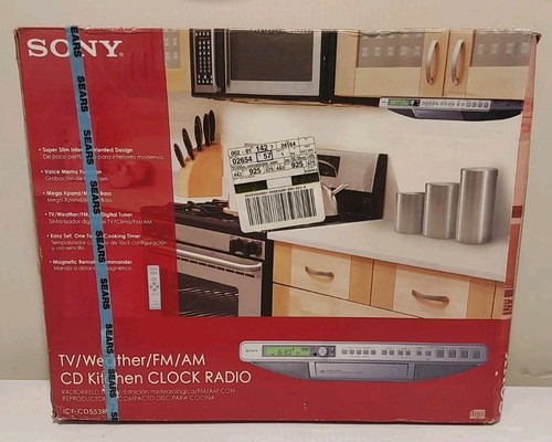 Sony ICF-CD553RM Kitchen Clock Radio Under Cabinet TV Weather FM Am Tuner CD NIB
