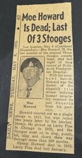 Three Stooges Moe Howard Daily News Newspaper Obituary 5/6/75