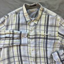 TOMMY BAHAMA Island Modern Fit Shirt Men's 100 Linen Plaid Long Sleeve Shirt XL