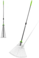 Adjustable Metal Leaf Rake - Collapsible Telescopic Garden Tool 32"-63