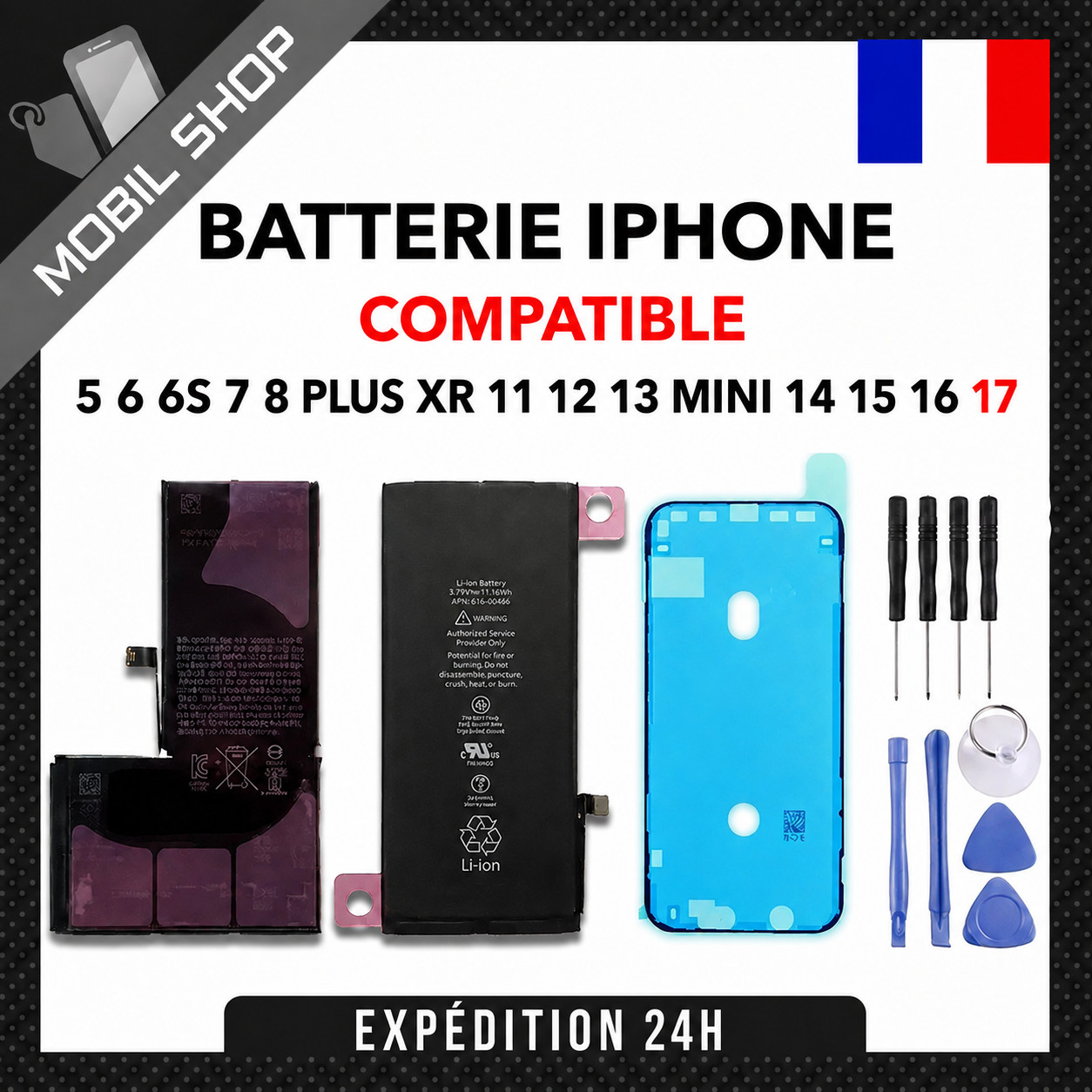BATTERIE POUR IPHONE 5 6S 7 8 X XR XS 11 12 13 14 PLUS 15 16 17 PRO MAX + OUTILS foto 1