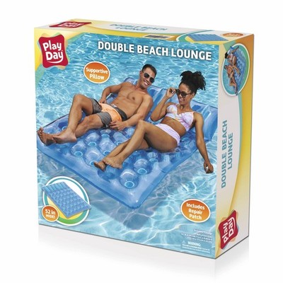 Double Beach Pool Lounge Float 6'4'' Blue Comfortable Built-In Pillow New