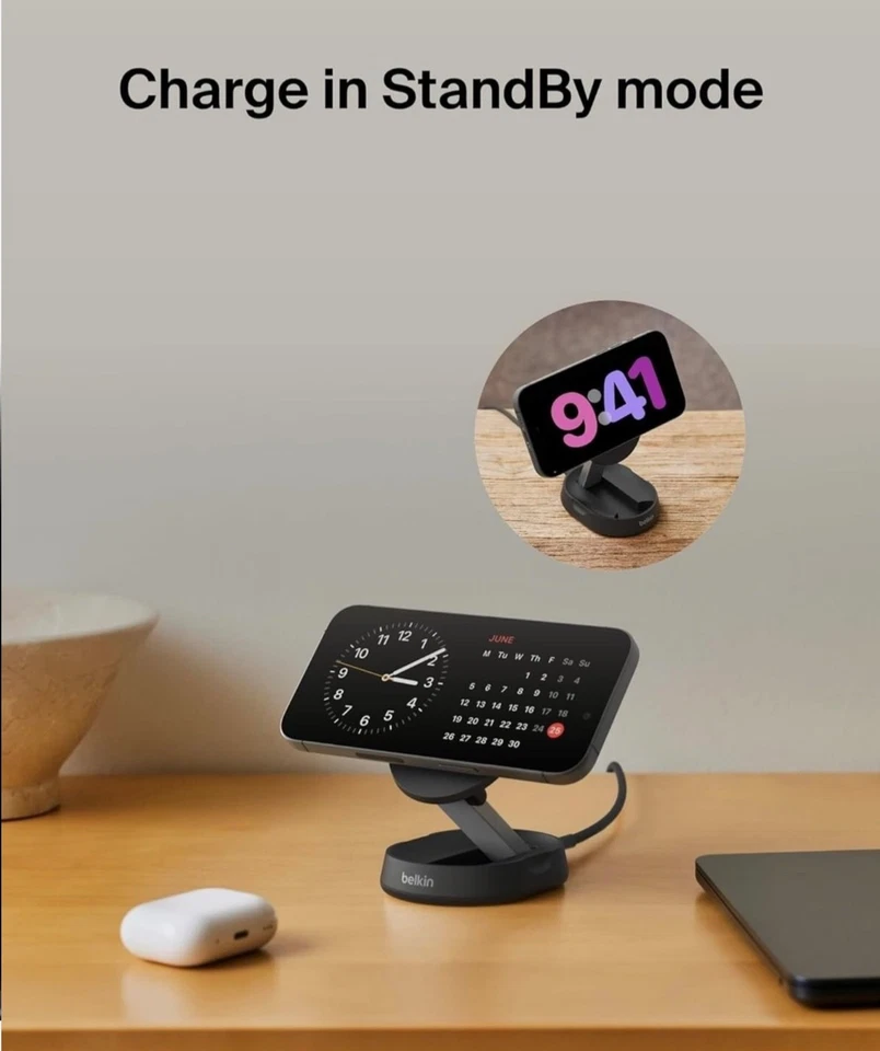 Belkin 15 Вт BoostCharge Pro трансформируемая магнитная зарядная подставка MagSafe *новая - Изображение 3 из 4