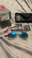 Ray-Ban RB3025 Aviator Sunglasses Gold Metal Frame Blue Mirrored Glass 135