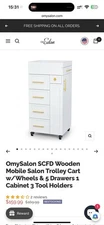OmySalon SCFD Wooden Mobile Salon Trolley Cart w/Wheels & 5 Drawers 1 Cabinet