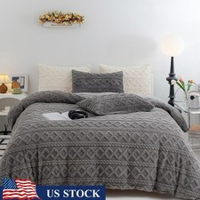 Fluffy King Size Faux Fur Duvet Cover Set Cozy Plush Comforter Cover 3PCS New