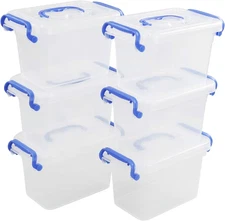 1.5 L Mini Plastic Storage Box, Clear Storage Bin with Handle, 6-Pack, F