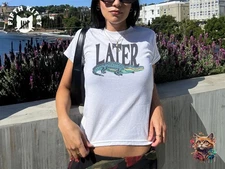 Later Gator Vintage 90s Y2K Baby Tee, Graphic Alligator Print, Retro Style Cropp