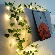 Flower Green Leaf String Lights Artificial Vine Fairy Lights Battery Powered Chr
