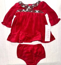 CHAPS 2 piece dress set velour/red/plaid trim size NEWBORN