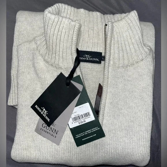 Rodd & Gunn Men’s 1/4 Zip Ivory Sweater - Large - NWT