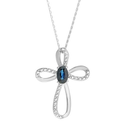 Saphir ovaler Anhänger mit Diamant Akzent in Weißgold