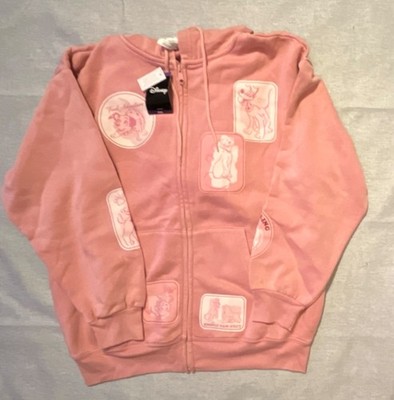 Disney Women's XXL Pink Fleece Full Zip Hoodie Lady Tramp Marie Cheshire Cat