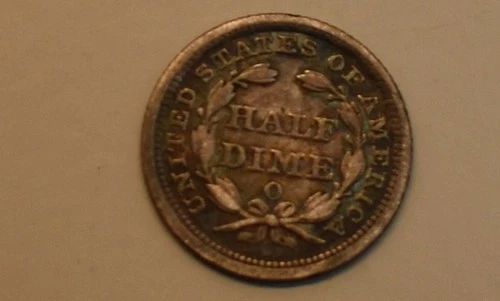 1854 O Seated Liberty Half Dime- New Orleans, Arrows, Fine Details, Black/Dark