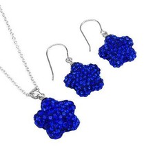 Blue Star Necklace Earrings set W/Genuine Crystal in 925 Sterling silver.