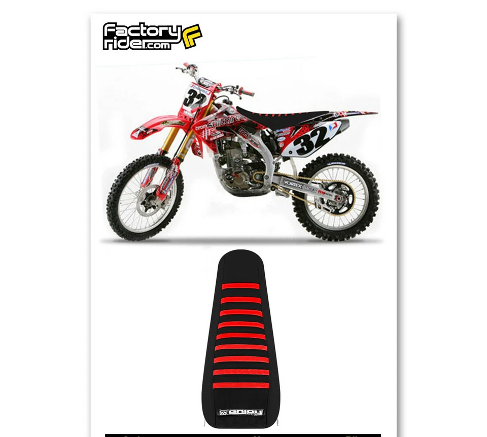 Funda de asiento Honda CRF 450 2002-2004 de Enjoy Mfg todo negro con costillas rojas #58 Foto 3 de 4