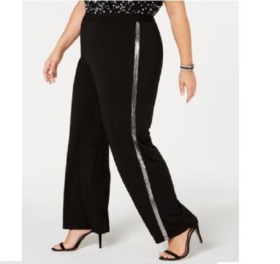NY Collection Women Plus Size 2XP Black Gold Metallic Stripe High Rise Pants  NEW | eBay