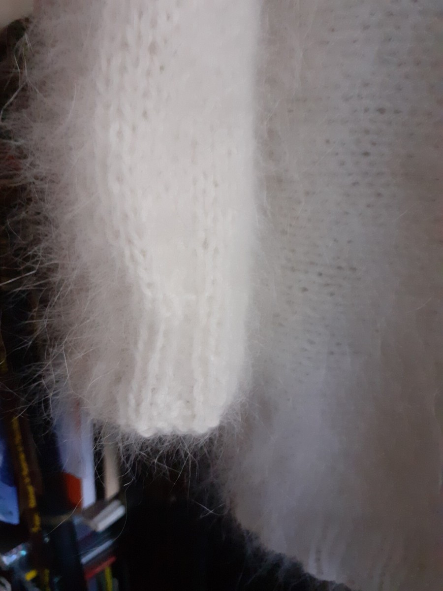 Pull Femme Angora Blanc Manches Courtes - Très Doux Et Léger, Taille XL, Fait Main En France