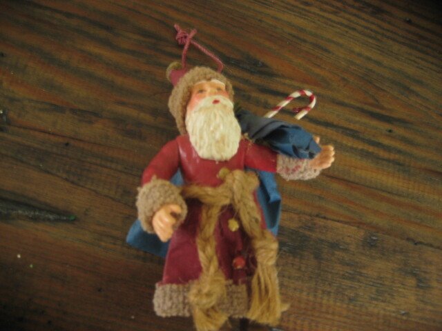 Midwest Fabric Mache Santa with Bag of Toys Christmas Ornament  Approx 6" Tall