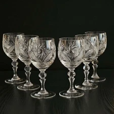 8.5 oz Set of 6 Handmade Vintage Crystal Wine Glasses on a Stem