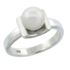 Sterling Silver 7.5 mm Pearl Ladies Ring