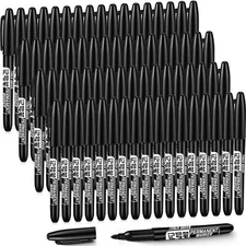 Thenshop 100 Pack Permanent Markers Bulk Black Permanent Marker Set Fine Poin...