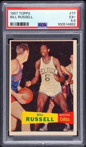 1957 TOPPS BASKETBALL #77 BILL RUSSELL, PSA 5.5 EX+ (BOSTON CELTICS) SP, RC, HOF
