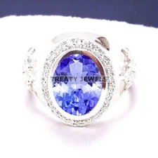 Tanzanite Oval Cut Gemstone With 925 Sterling Silver Ring For Men's #A549 *