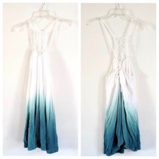 Tobi Crochet Halter Ombre Dress Medium White Green Strappy Back Lace Fairy