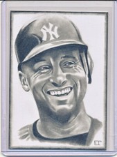 DEREK JETER 2014 ORIGINAL ART GRAPHITE SKETCH TRADING CARD BY EMILY TESTER 1/1