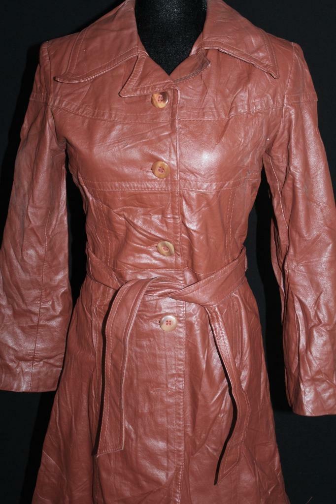 VINTAGE LONG CLASSIC 1970'S WOMEN'S RUST LEATHER … - image 2