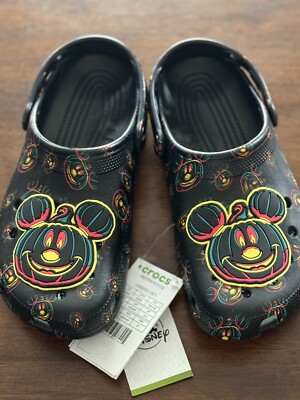 Disney Adult Mickey Mouse Glow In The Dark Halloween CROCS Size M5/W7 NEW  W/ TAG