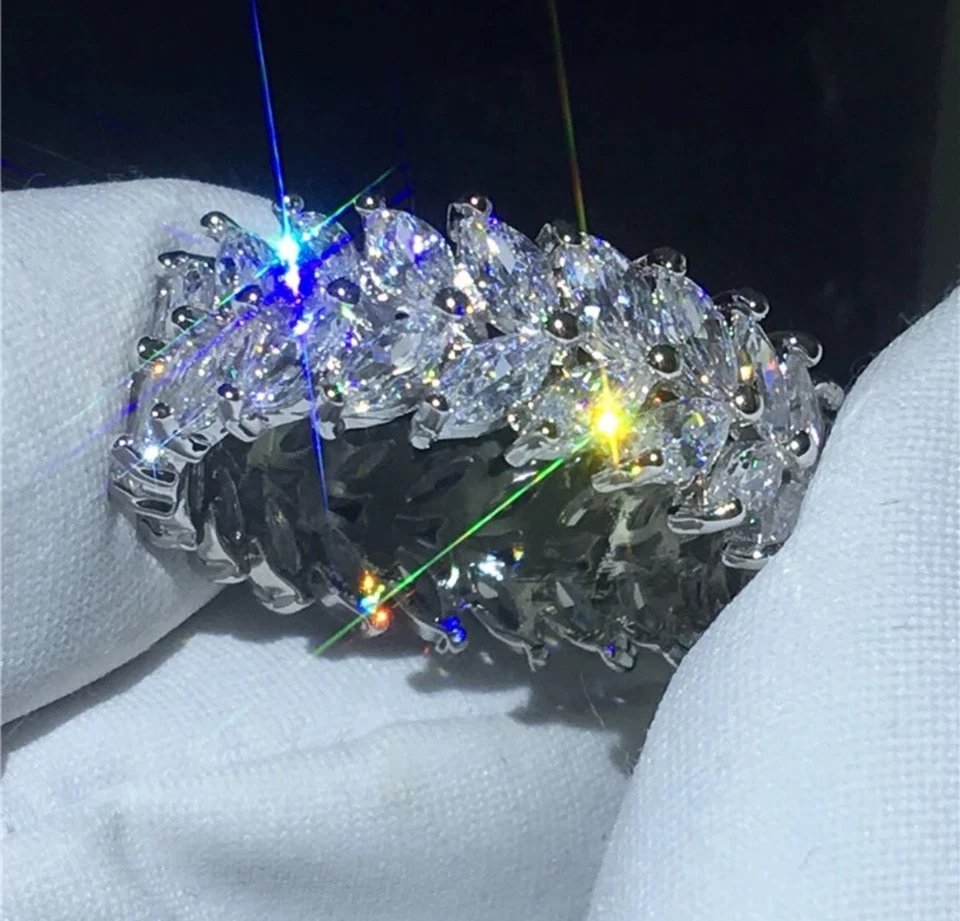 18k White Gold Plated Eternity Ring made w Swarovski Marquise Anniversary Band - Image 3 of 4