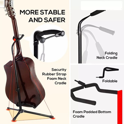 Guitar Stand Holder Foldable Floor Rack Tripod for Electric Bass Guitar - 第 4/8 張圖片