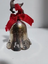 Intl.Silver Co Christmas Reindeer  Bell Engraved 1994 Silver Plated Red Bow