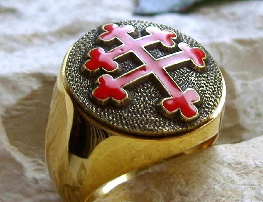 Cross of lorraine ring gold deals