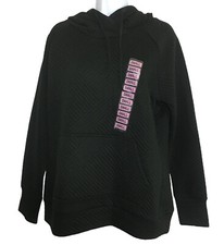 Womens Green Tea Pullover Hoodie Sweatshirt Quilted Long Sleeve Black Size S