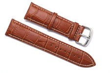 20mm 22mm 24mm Brown Alligator Grain Leather Unisex Watch Band W/ Silver Buckle