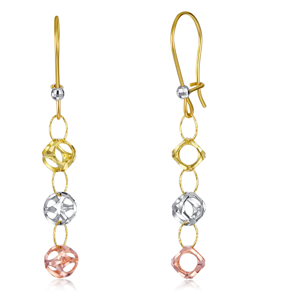 Wellingsale 14k Tri Color Gold Cubed Hanging Earrings (50 x 6 mm)