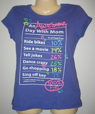 Haut Justice Fille Taille 16 - Purple/pink Pailleté, Manches Courtes, Motif "An Awesome Day"
