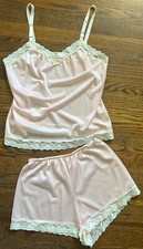 Vtg Undercover Wear 2 PC Negligee Lace Set Nylon Pink Med PIN UP Panties Sissy