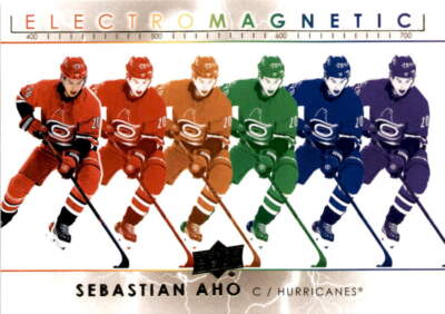 2021-22 Upper Deck #EM-7 Sebastian Aho Electromagnetic Carolina Hurricanes