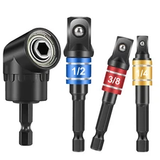 Socket Adapter Impact Hex Shank Drill Bits Set 1/4" 3/8" 1/2" + 105° Right Angle