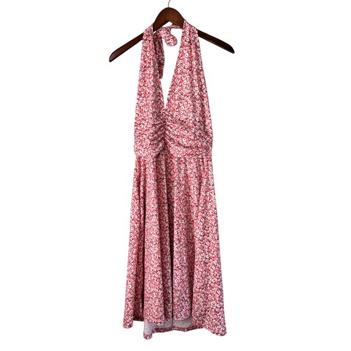 LO ÚLTIMO Vestido Halter Floral Acanalado Verano Informal Solero Rosa Blanco L - Imagen 2 de 11