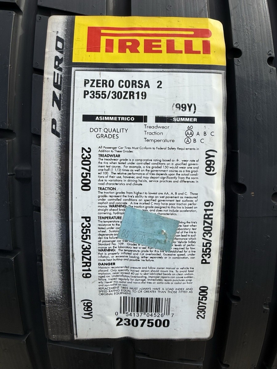 Set of TWO BRAND NEW 355/30ZR19 (99Y) Pirelli P Zero Corsa 2 SRT