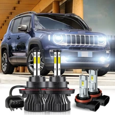 For Jeep Renegade 2015-2021 4x 6000K LED Headlight Hi/Lo Beam + Fog Light Bulbs