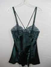 Vintage 90s Y2K Victoria's Secret Satin Short Nightgown Small Green Chemise Lace