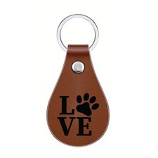 LOVE PAW PRINT HANDMADE LASER ENGRAVED TEARDROP VEGAN LEATHER KEYCHAIN PET V5