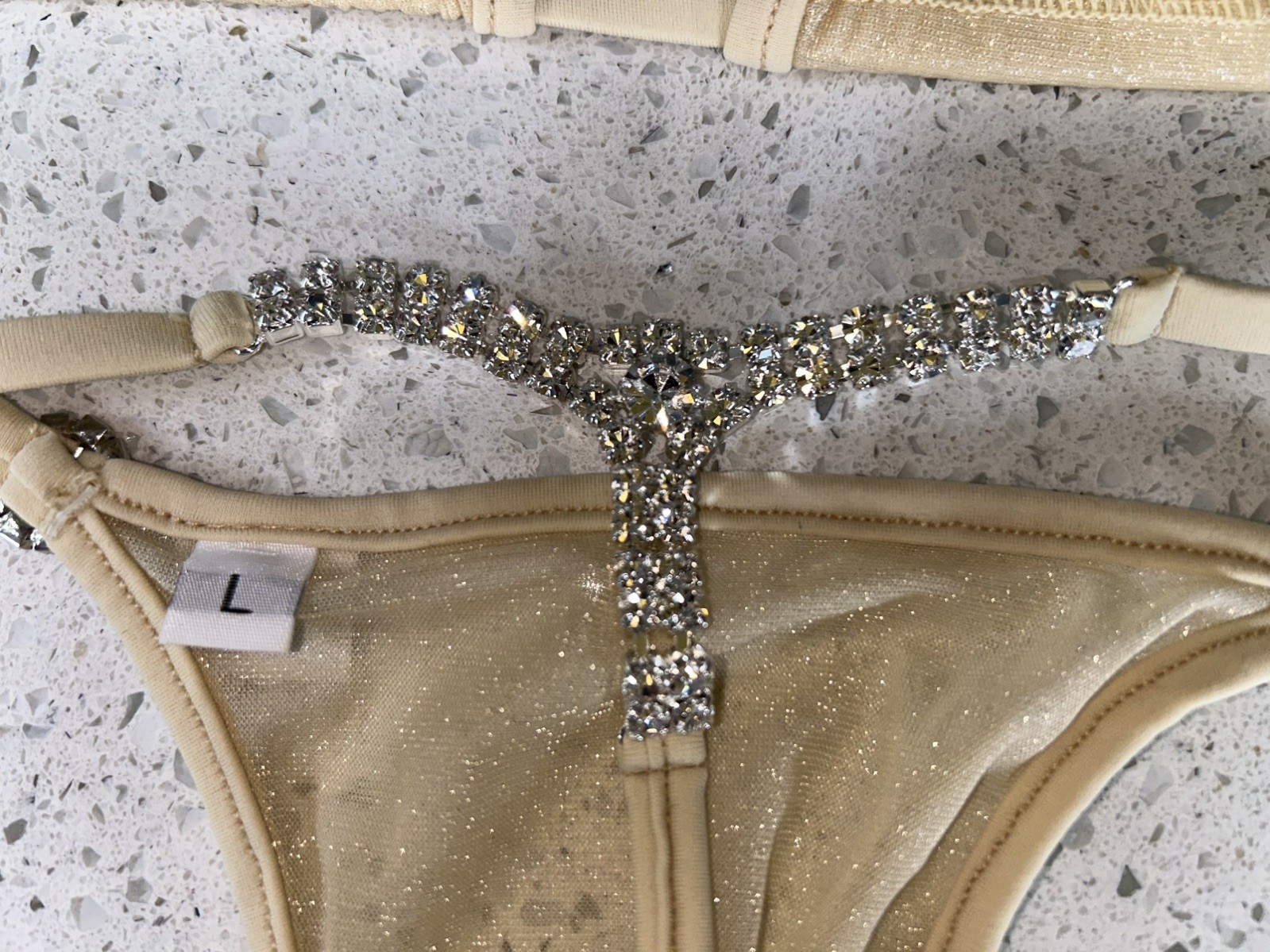 Malibu Strings Sexy Sparkle Sheer Nude Crystal Thong G-string micro ...