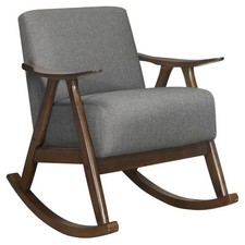 Lexicon Waithe Mid-Century Textured Fabric Rocking Chair in Dark Walnut/Gray